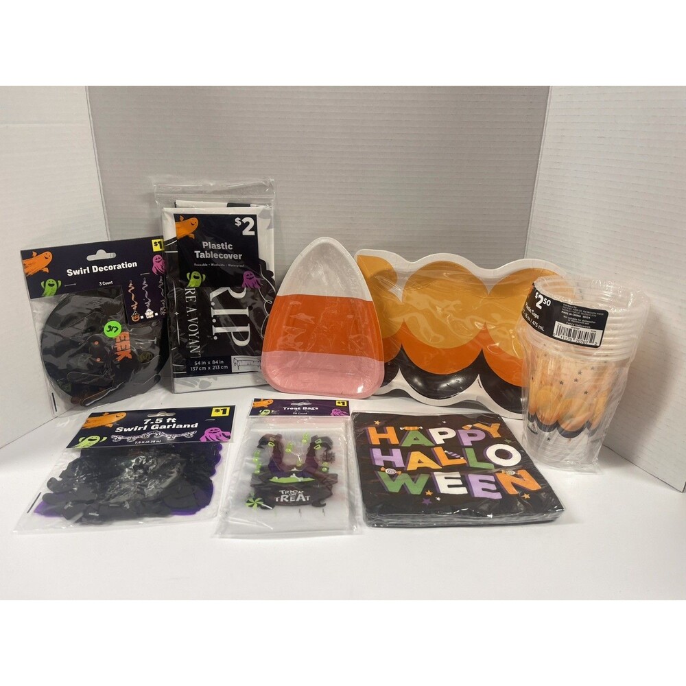 Halloween party supplies Plates, Cups, Napkins And decorations Party Of 8 #317